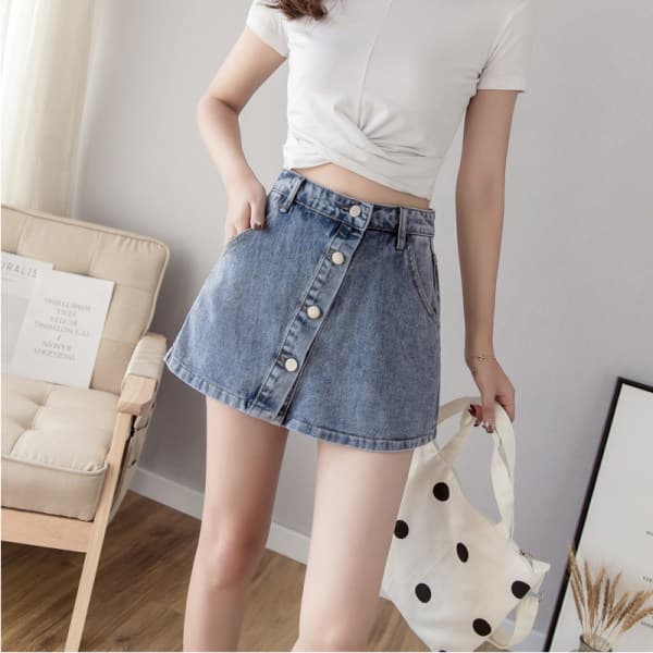 Quần váy denim cạp cao
