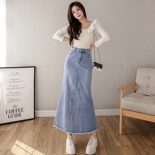 Chân váy denim đuôi cá 