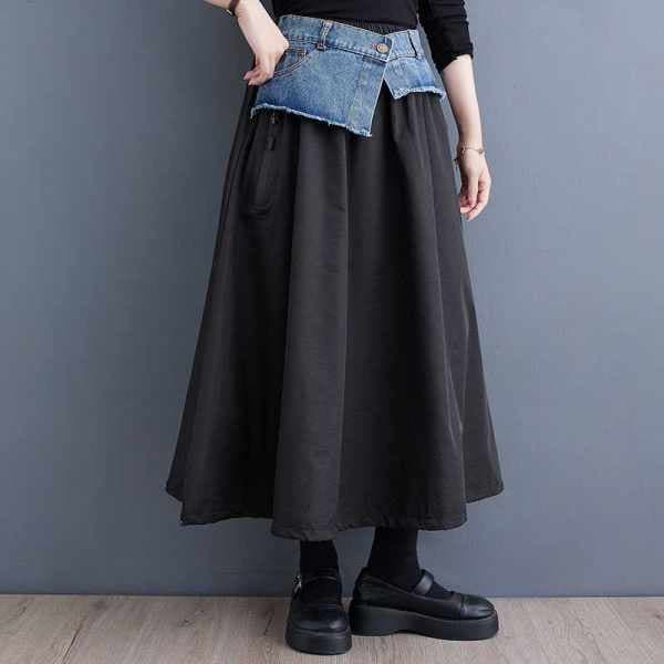 Chân váy phối denim tôn dáng