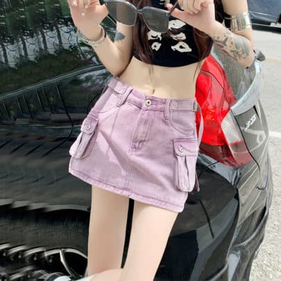 Chân váy jeans túi hộp kiểu Mỹ