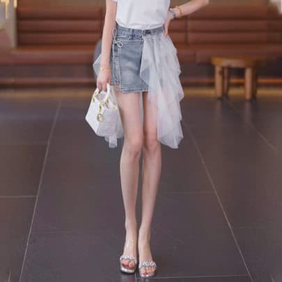 Chân váy jeans phối lưới