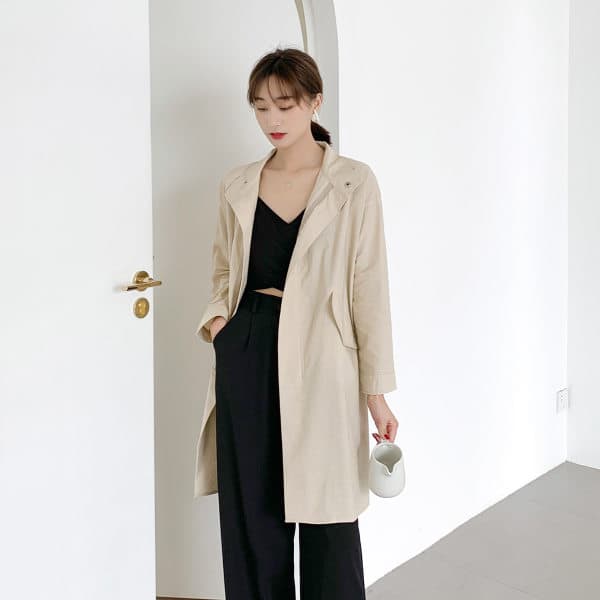 Áo gió dài dài bình thường có rút eo ở sau lưng
