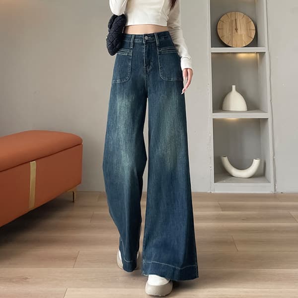 Quần jeans cạp cao ống rộng